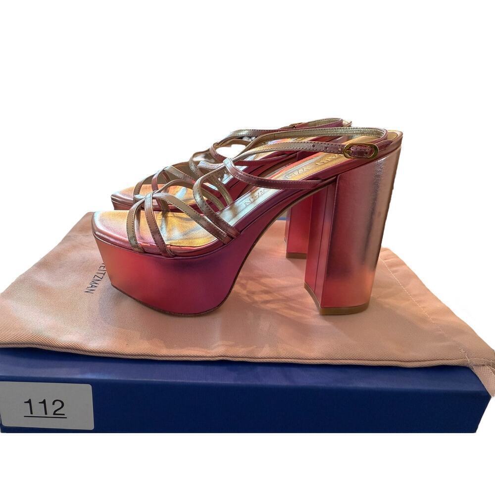 Stuart Weitzman Women's Hot Pink BarelyThere Square High Platform Sandal Size 8B - Picture 6 of 10